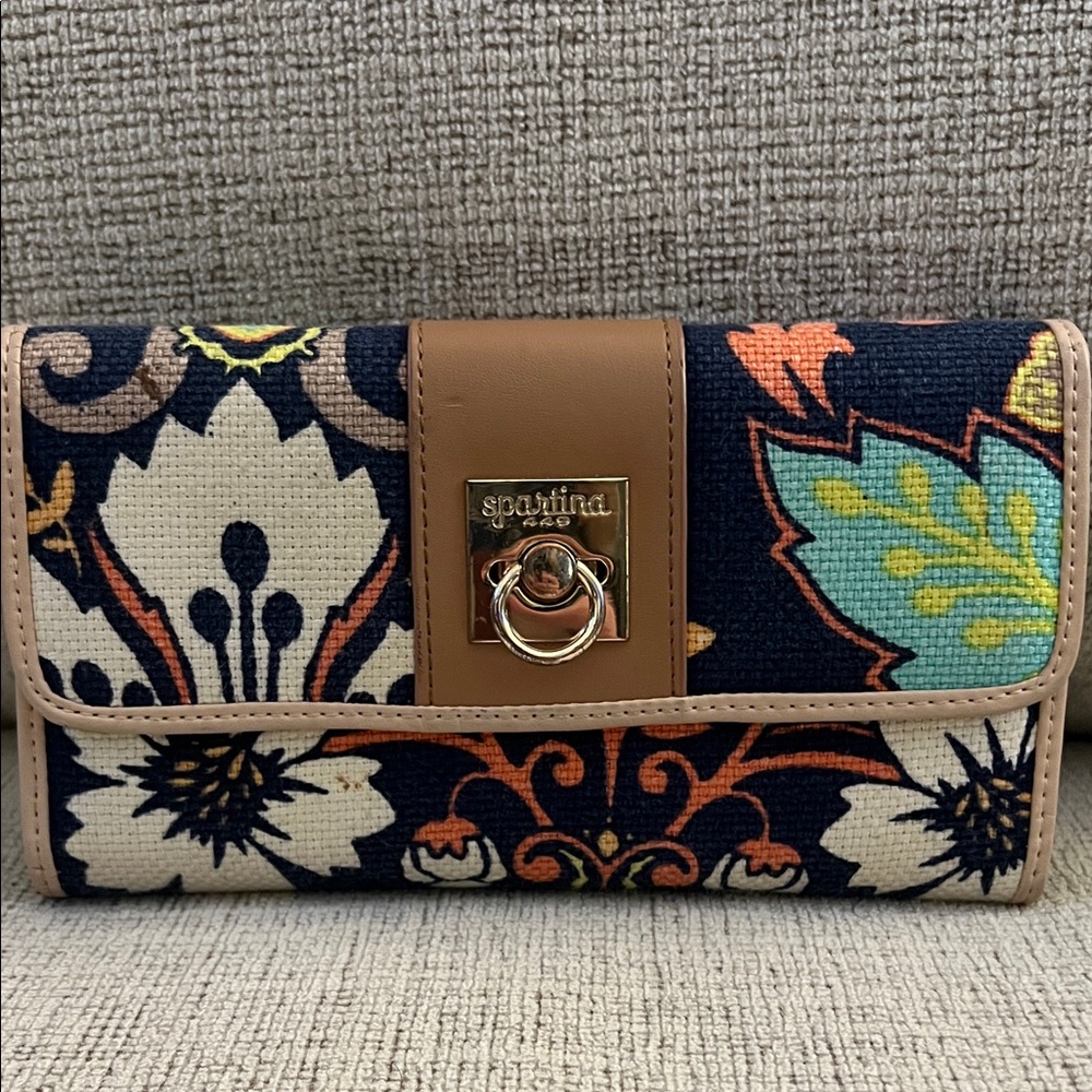 Spartina 449 Navy and Tan Floral Wallet